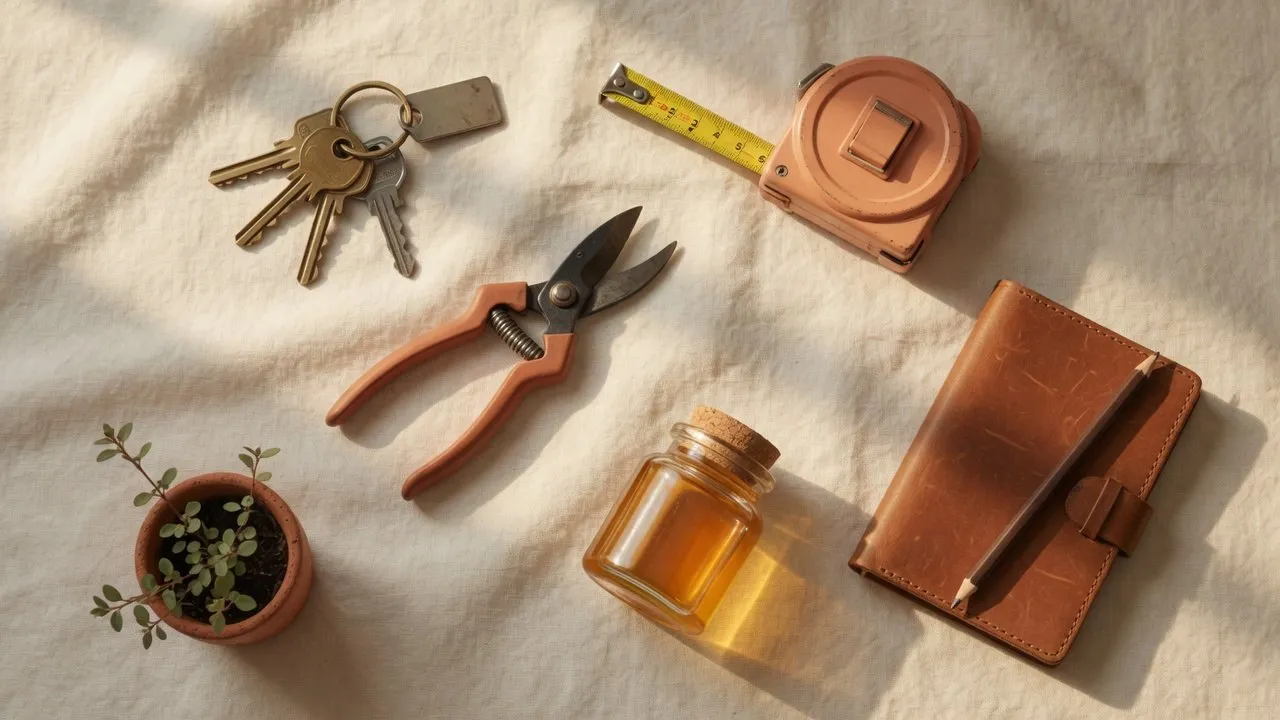 Tools of different trades laid out on linen